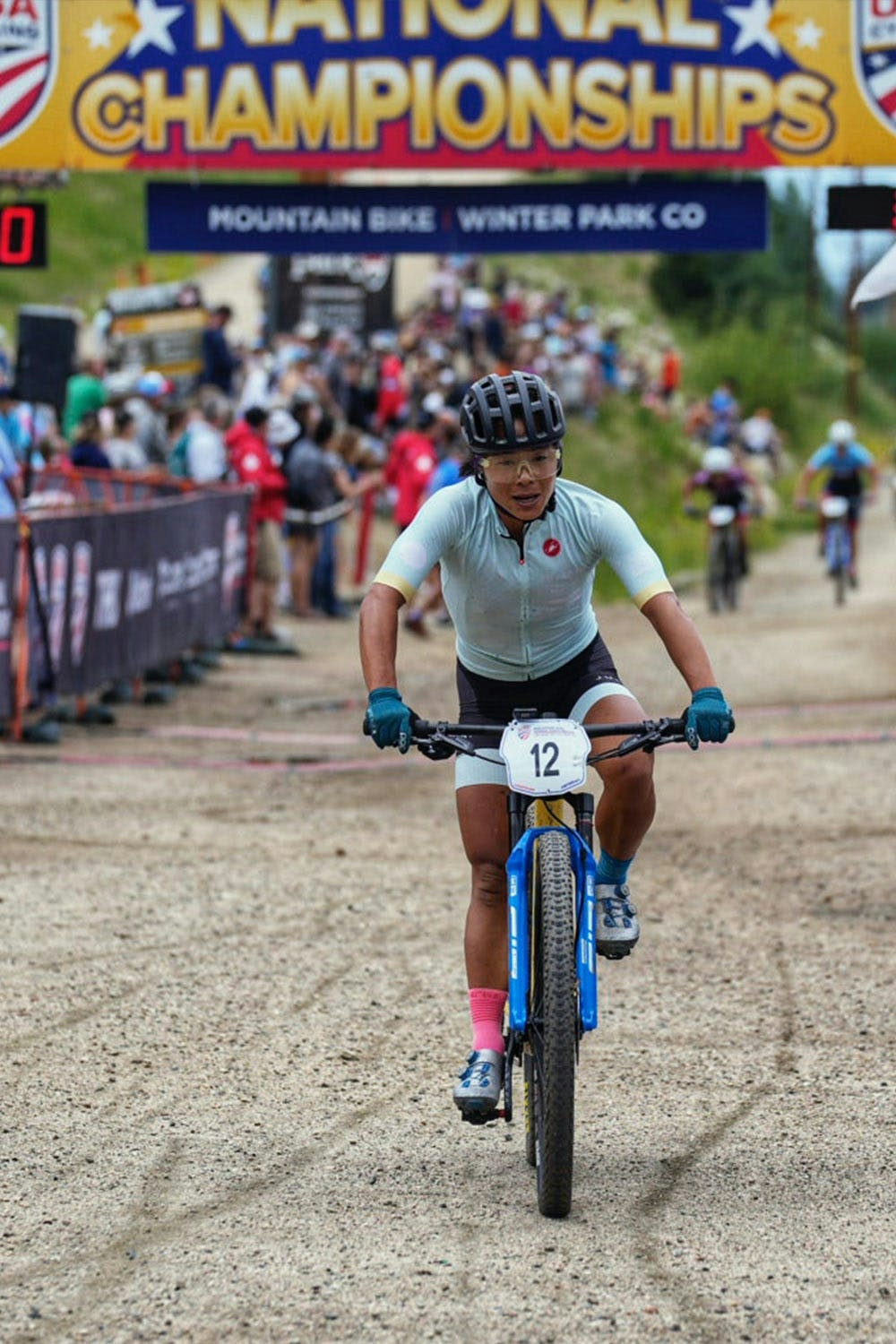Juliana Bicycles Pro XC Rider - Evelyn Dong crossing the finish line
