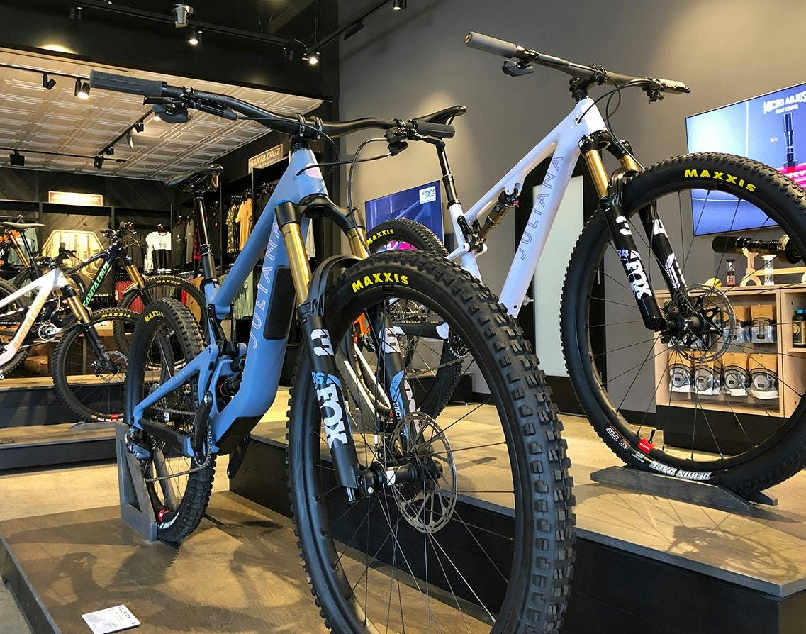 The Santa Cruz Bicycles Showroom with Juliana Bicycles Roubion and Wilder on display stands